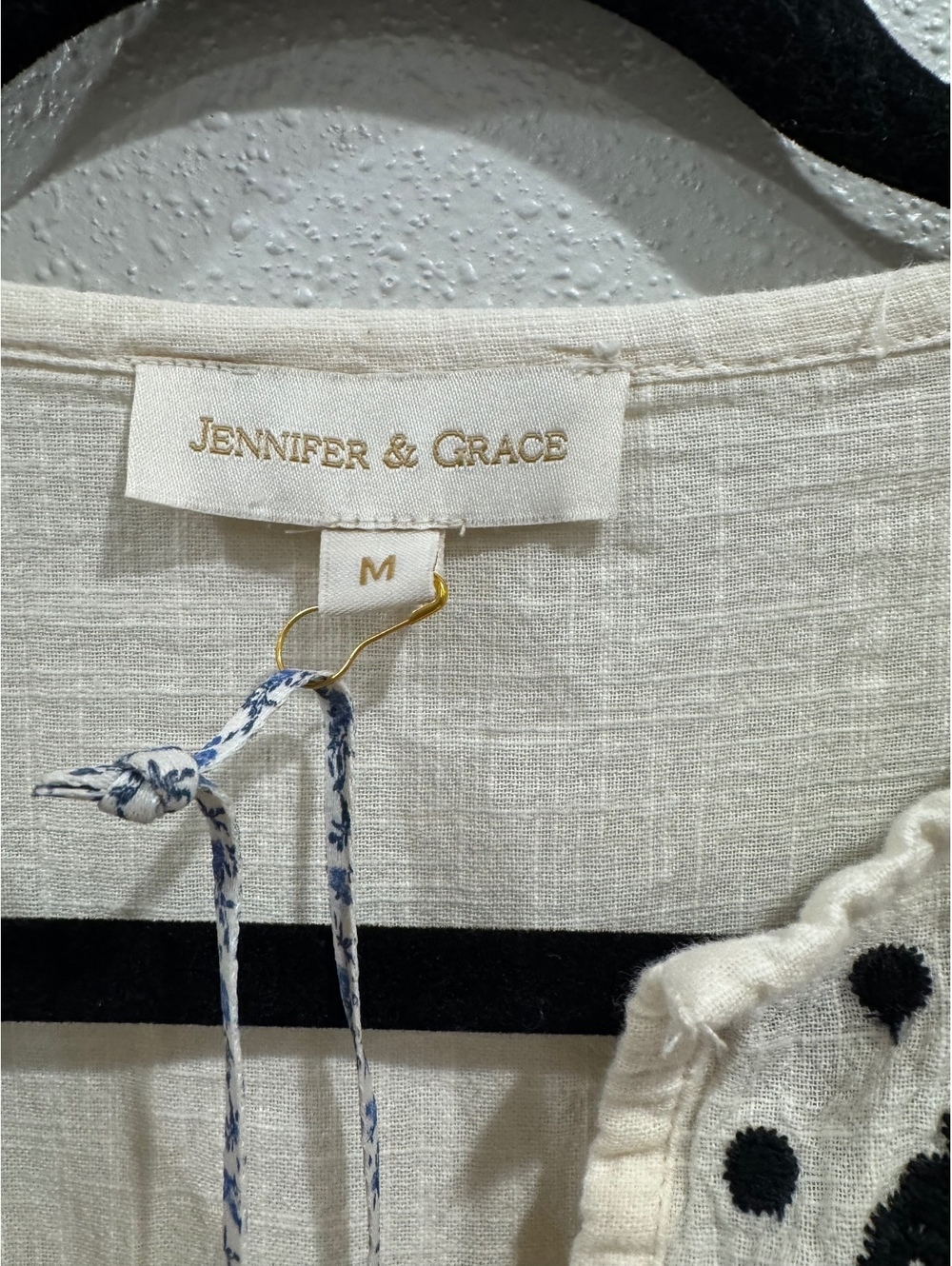 Jennifer & Grace Ivory Black Embroidered Boho Ruffle Flutter Sleeve Top M - Picture 2 of 5
